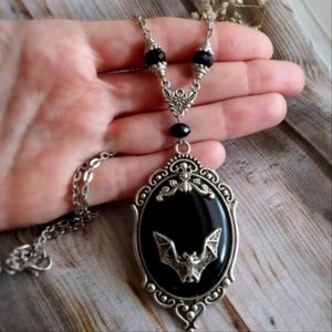 NEW Black Gothic Bat Pendant Necklace Victorian Celtic Halloween
